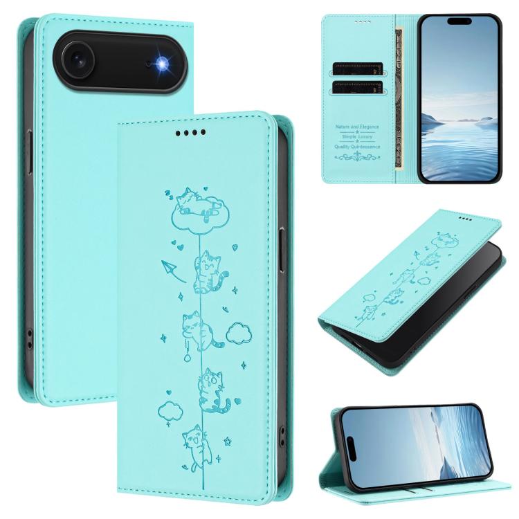 Custodia per telefono in ecopelle con protezione RFID magnetica e stampa a rilievo di simpatici gattini., For iPhone Air, For iPhone 16 Pro Max