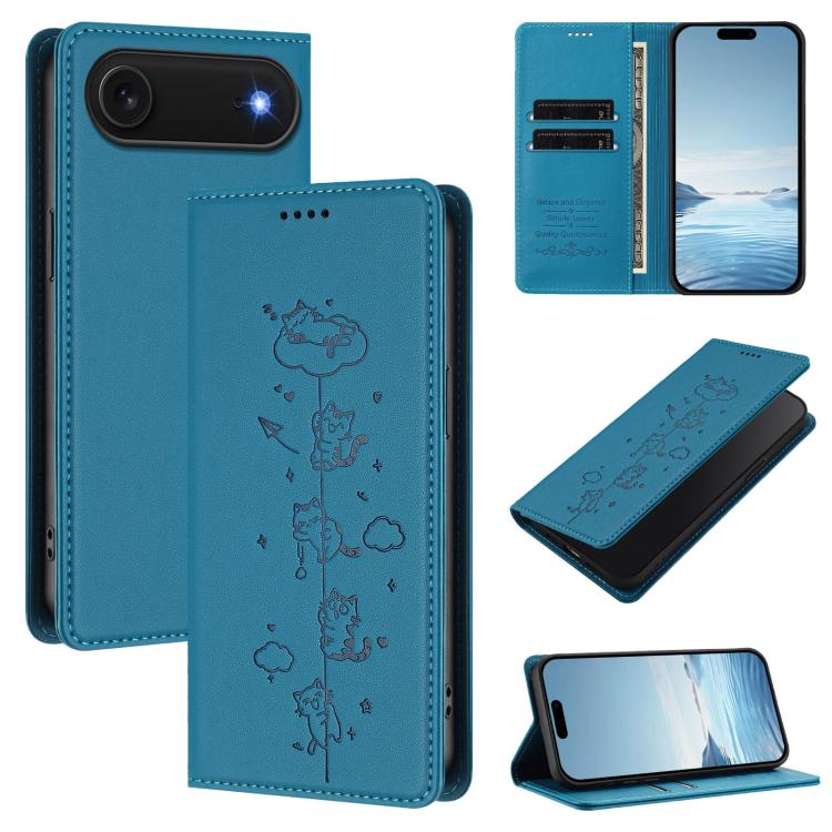 Custodia per telefono in ecopelle con protezione RFID magnetica e stampa a rilievo di simpatici gattini., For iPhone Air, For iPhone 16 Pro Max