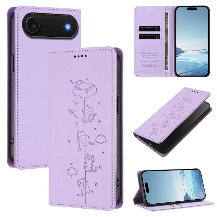 Custodia per telefono in ecopelle con protezione RFID magnetica e stampa a rilievo di simpatici gattini., For iPhone Air, For iPhone 16 Pro Max
