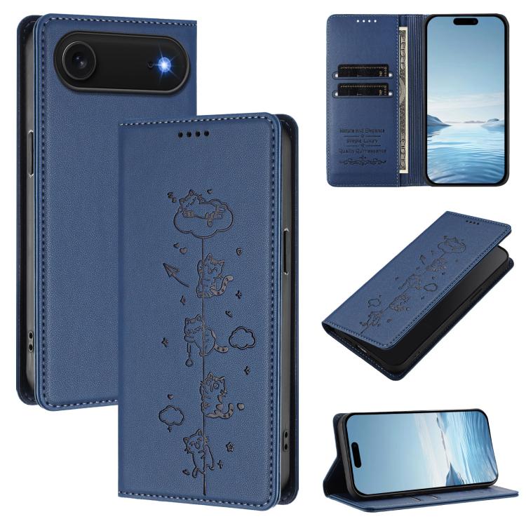 Custodia per telefono in ecopelle con protezione RFID magnetica e stampa a rilievo di simpatici gattini., For iPhone Air, For iPhone 16 Pro Max