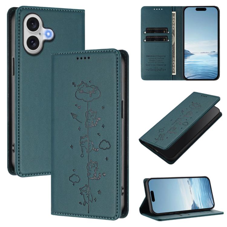 Custodia per telefono in ecopelle con protezione RFID magnetica e stampa a rilievo di simpatici gattini., For iPhone 16, For iPhone 15 Pro Max