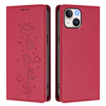 Custodia per telefono in ecopelle con protezione RFID magnetica e stampa a rilievo di simpatici gattini., For iPhone 15, For iPhone 14 Plus