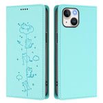 Custodia per telefono in ecopelle con protezione RFID magnetica e stampa a rilievo di simpatici gattini., For iPhone 14 / 13, For iPhone 14 Pro