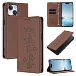 Custodia per telefono in ecopelle con protezione RFID magnetica e stampa a rilievo di simpatici gattini., For iPhone 14 / 13, For iPhone 14 Pro