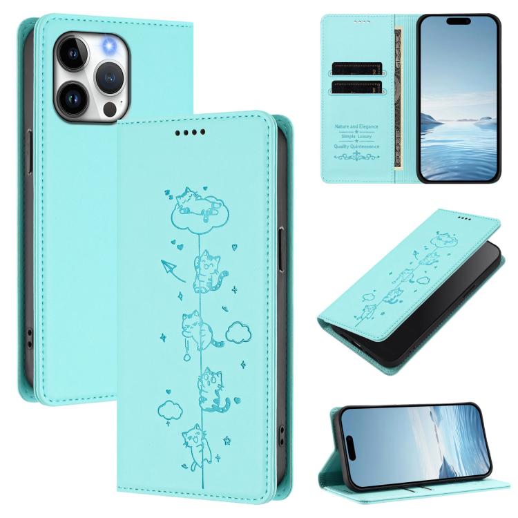 Custodia per telefono in ecopelle con protezione RFID magnetica e stampa a rilievo di simpatici gattini., For iPhone 14 Pro Max, For iPhone 13 Pro Max