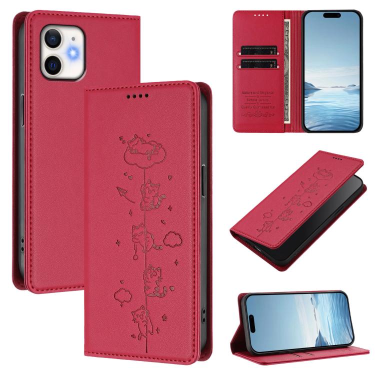 Custodia per telefono in ecopelle con protezione RFID magnetica e stampa a rilievo di simpatici gattini., For iPhone 12 / 12 Pro, For iPhone 11 Pro Max