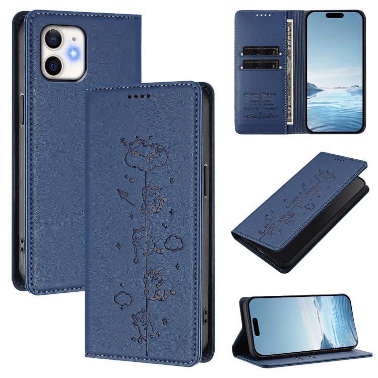 Custodia per telefono in ecopelle con protezione RFID magnetica e stampa a rilievo di simpatici gattini., For iPhone 12 / 12 Pro, For iPhone 11 Pro Max