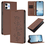 Custodia per telefono in ecopelle con protezione RFID magnetica e stampa a rilievo di simpatici gattini., For iPhone 12 / 12 Pro, For iPhone 11 Pro Max