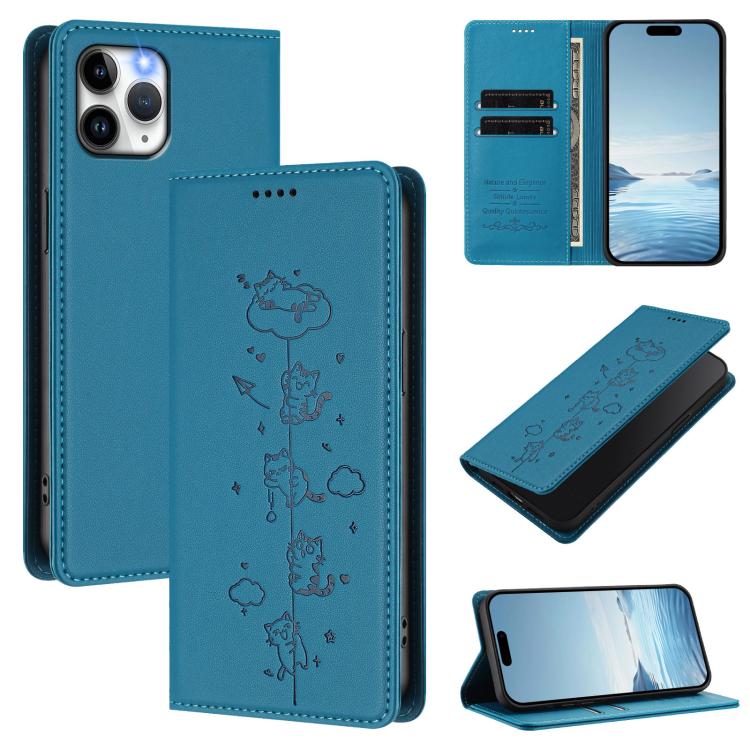 Custodia per telefono in ecopelle con protezione RFID magnetica e stampa a rilievo di simpatici gattini., For iPhone 12 / 12 Pro, For iPhone 11 Pro Max