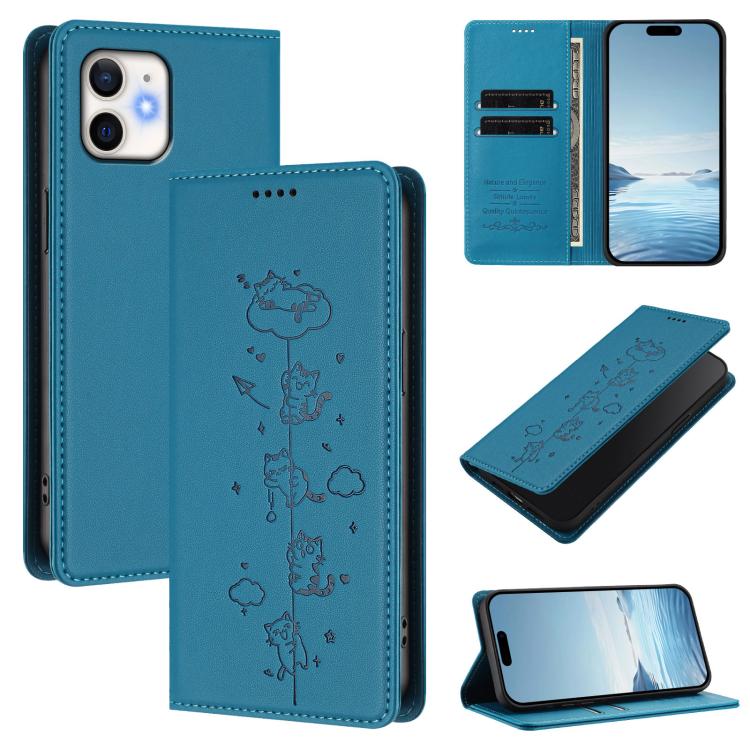 Custodia per telefono in ecopelle con protezione RFID magnetica e stampa a rilievo di simpatici gattini., For iPhone 11, For iPhone 11 Pro