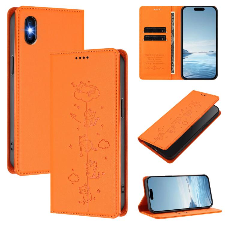 Custodia per telefono in ecopelle con protezione RFID magnetica e stampa a rilievo di simpatici gattini., For iPhone X / XS, For iPhone XR