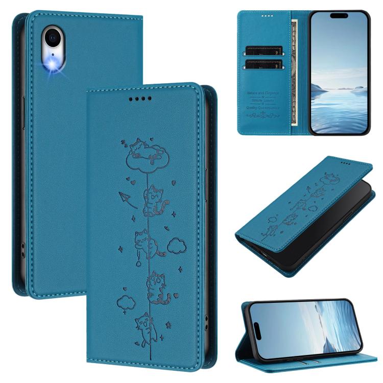 Custodia per telefono in ecopelle con protezione RFID magnetica e stampa a rilievo di simpatici gattini., For iPhone X / XS, For iPhone XR