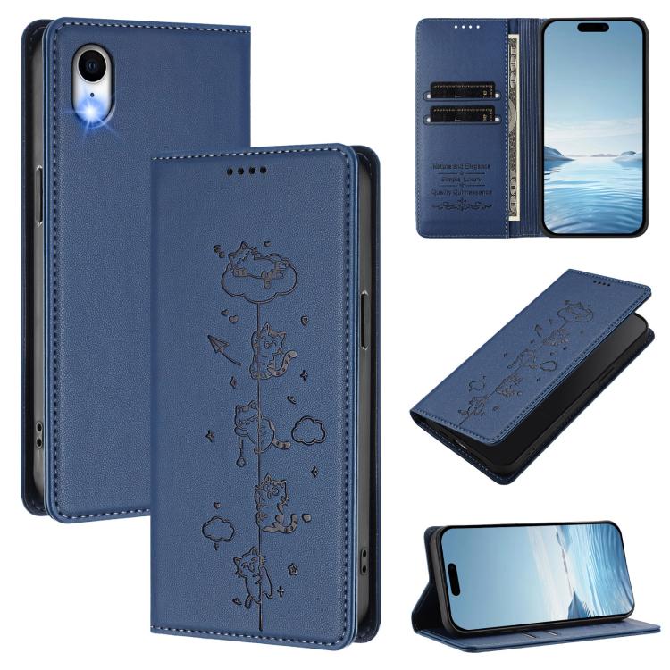 Custodia per telefono in ecopelle con protezione RFID magnetica e stampa a rilievo di simpatici gattini., For iPhone X / XS, For iPhone XR