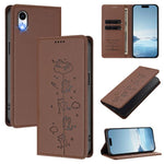 Custodia per telefono in ecopelle con protezione RFID magnetica e stampa a rilievo di simpatici gattini., For iPhone X / XS, For iPhone XR
