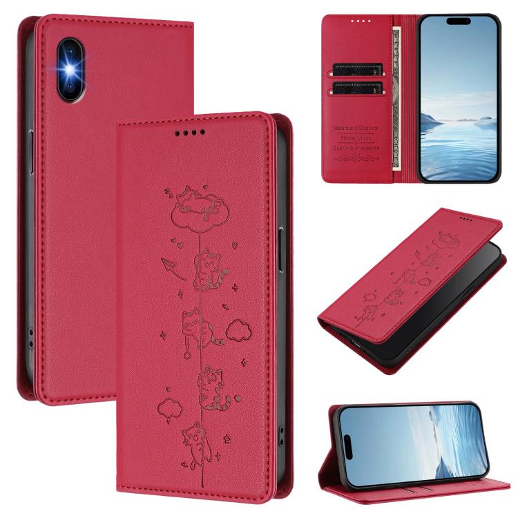 Custodia per telefono in ecopelle con protezione RFID magnetica e stampa a rilievo di simpatici gattini., For iPhone XS Max, For iPhone 8 Plus / 7 Plus