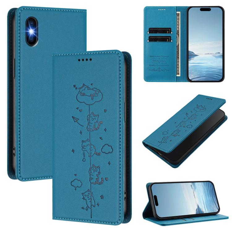 Custodia per telefono in ecopelle con protezione RFID magnetica e stampa a rilievo di simpatici gattini., For iPhone XS Max, For iPhone 8 Plus / 7 Plus