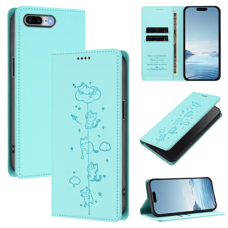 Custodia per telefono in ecopelle con protezione RFID magnetica e stampa a rilievo di simpatici gattini., For iPhone XS Max, For iPhone 8 Plus / 7 Plus