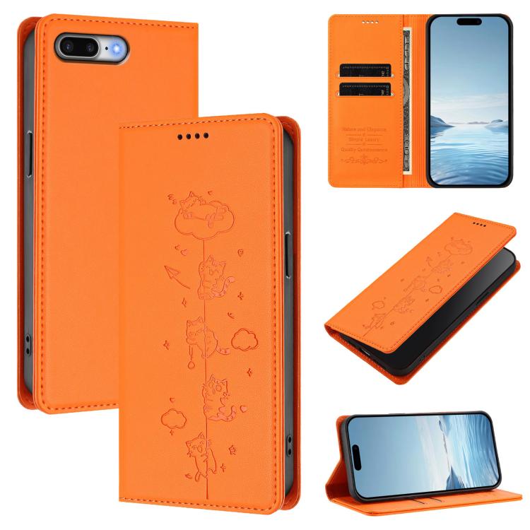 Custodia per telefono in ecopelle con protezione RFID magnetica e stampa a rilievo di simpatici gattini., For iPhone XS Max, For iPhone 8 Plus / 7 Plus
