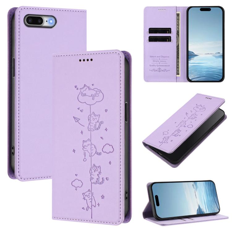 Custodia per telefono in ecopelle con protezione RFID magnetica e stampa a rilievo di simpatici gattini., For iPhone XS Max, For iPhone 8 Plus / 7 Plus
