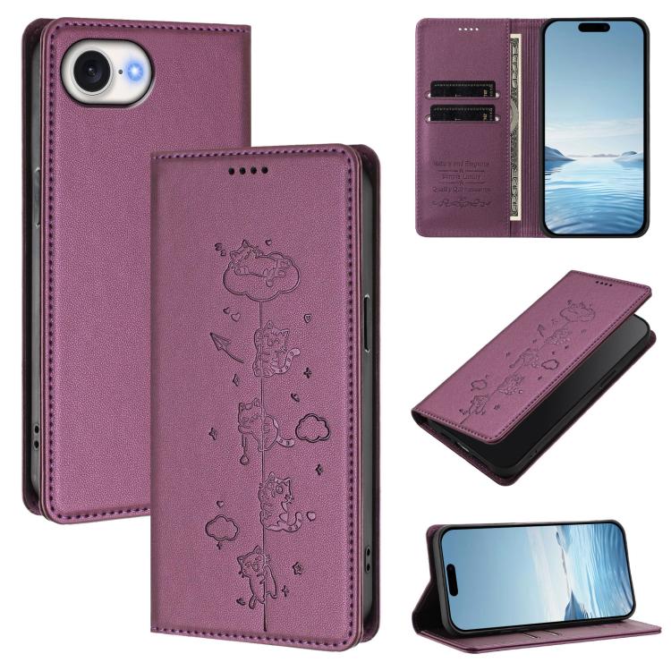 Custodia per telefono in ecopelle con protezione RFID magnetica e stampa a rilievo di simpatici gattini., For iPhone 17e / 16e, For iPhone 17 Pro Max