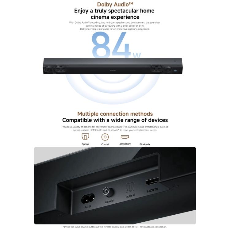 Soundbar 2.0 originale Xiaomi per TV e PC con supporto per connessione NFC, US Plug