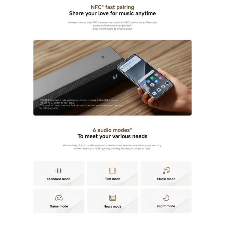 Soundbar 2.0 originale Xiaomi per TV e PC con supporto per connessione NFC, US Plug