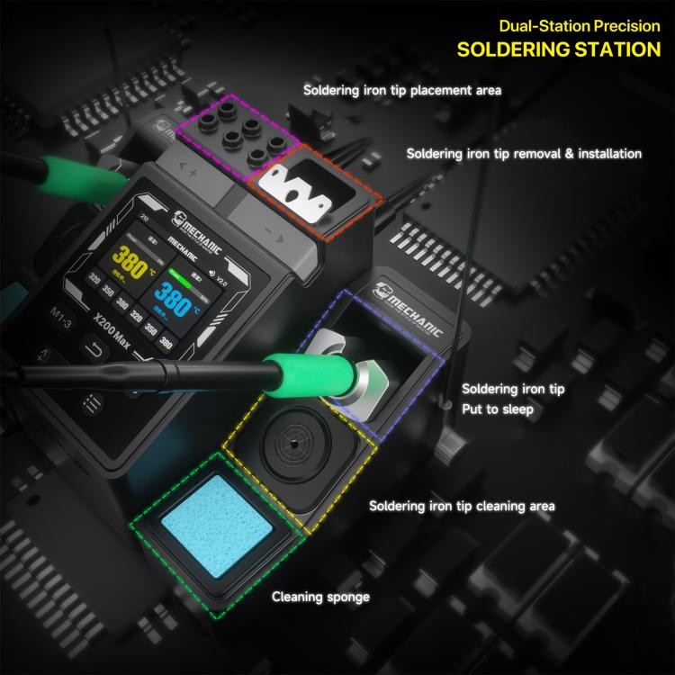 Stazione di saldatura di precisione a doppia stazione MECHANIC X200 Max, a forma di penna, con temperatura regolabile., EU Plug, US Plug
