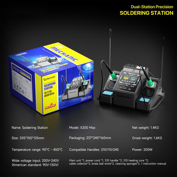 Stazione di saldatura di precisione a doppia stazione MECHANIC X200 Max, a forma di penna, con temperatura regolabile., EU Plug, US Plug