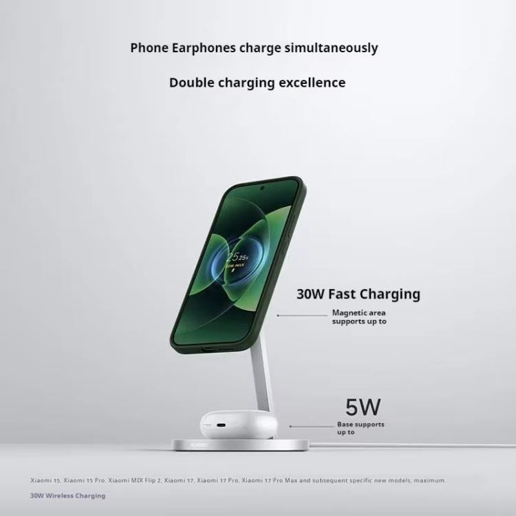Caricabatterie wireless magnetico originale Xiaomi da 30 W 2 in 1 per cellulari e auricolari