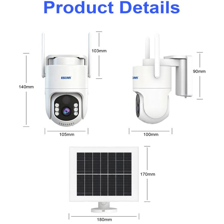 Sistema di telecamere di sicurezza wireless ESCAM QFS71 4G 3MP IP66 con pannello solare, European Version, American Version