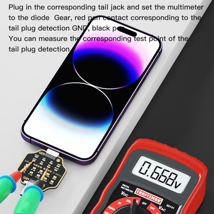 Scheda di test per guasti di ricarica del connettore posteriore del telefono MaAnt (non rimovibile) per iPhone/Android, MaAnt Tail Plug Test Board