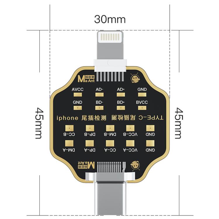 Scheda di test per guasti di ricarica del connettore posteriore del telefono MaAnt (non rimovibile) per iPhone/Android, MaAnt Tail Plug Test Board