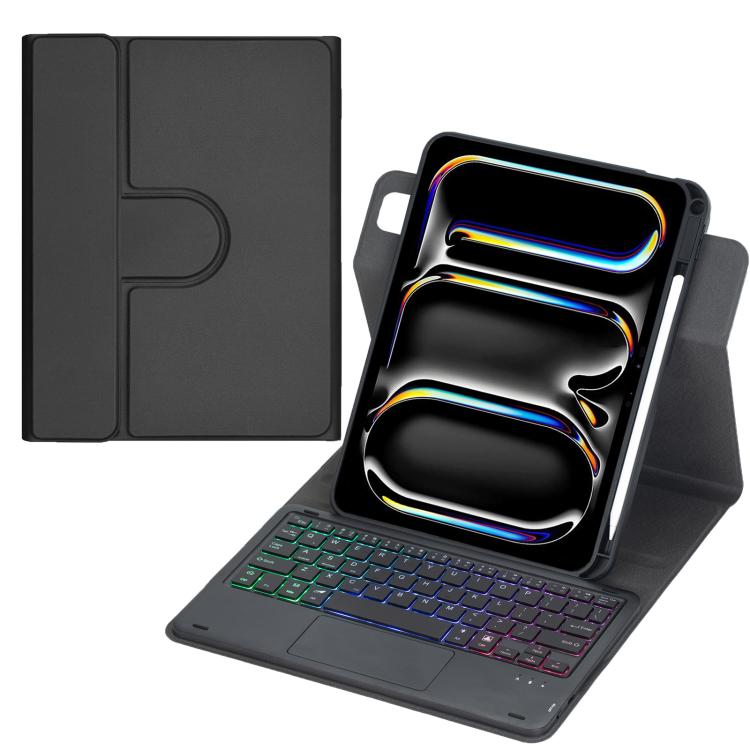 Custodia per tablet in pelle con tastiera Bluetooth retroilluminata e touchpad, rotazione a 360 gradi., For iPad Pro 11 2025 / 2024, For iPad 2025 / 2022, For iPad Air 11 2025 / iPad Pro 11 2022, For iPad 10.2 2021 / 2019 / iPad Air 3