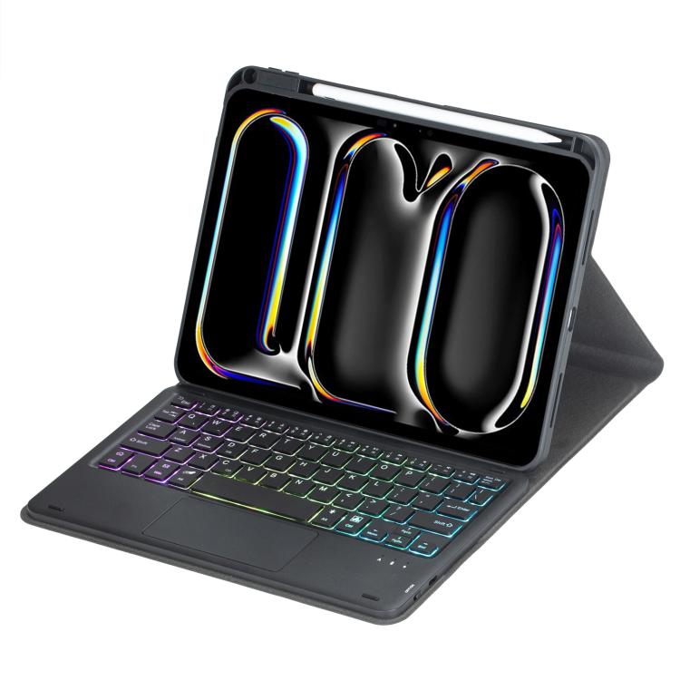 Custodia per tablet in pelle con tastiera Bluetooth retroilluminata e touchpad, rotazione a 360 gradi., For iPad Pro 11 2025 / 2024, For iPad 2025 / 2022, For iPad Air 11 2025 / iPad Pro 11 2022, For iPad 10.2 2021 / 2019 / iPad Air 3