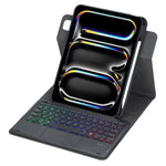 Custodia per tablet in pelle con tastiera Bluetooth retroilluminata e touchpad, rotazione a 360 gradi., For iPad Pro 11 2025 / 2024, For iPad 2025 / 2022, For iPad Air 11 2025 / iPad Pro 11 2022, For iPad 10.2 2021 / 2019 / iPad Air 3