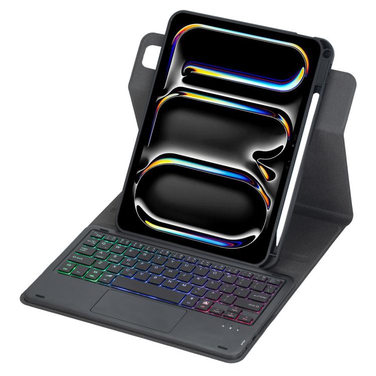 Custodia per tablet in pelle con tastiera Bluetooth retroilluminata e touchpad, rotazione a 360 gradi., For iPad Pro 11 2025 / 2024, For iPad 2025 / 2022, For iPad Air 11 2025 / iPad Pro 11 2022, For iPad 10.2 2021 / 2019 / iPad Air 3