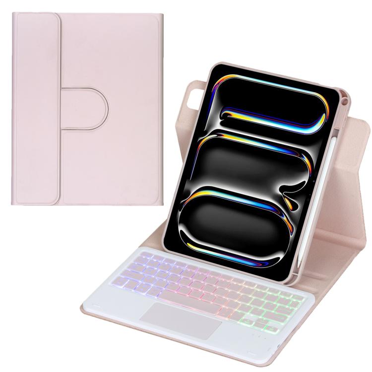 Custodia per tablet in pelle con tastiera Bluetooth retroilluminata e touchpad, rotazione a 360 gradi., For iPad Pro 11 2025 / 2024, For iPad 2025 / 2022, For iPad Air 11 2025 / iPad Pro 11 2022, For iPad 10.2 2021 / 2019 / iPad Air 3