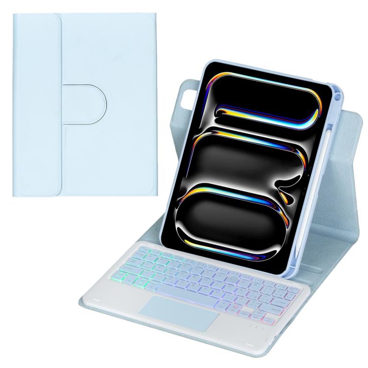 Custodia per tablet in pelle con tastiera Bluetooth retroilluminata e touchpad, rotazione a 360 gradi., For iPad Pro 11 2025 / 2024, For iPad 2025 / 2022, For iPad Air 11 2025 / iPad Pro 11 2022, For iPad 10.2 2021 / 2019 / iPad Air 3