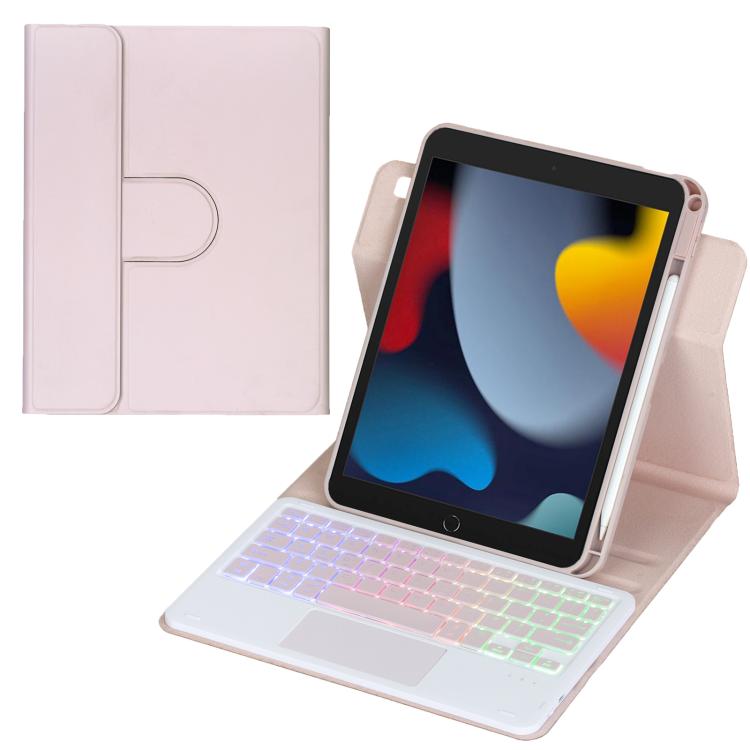 Custodia per tablet in pelle con tastiera Bluetooth retroilluminata e touchpad, rotazione a 360 gradi., For iPad Pro 11 2025 / 2024, For iPad 2025 / 2022, For iPad Air 11 2025 / iPad Pro 11 2022, For iPad 10.2 2021 / 2019 / iPad Air 3