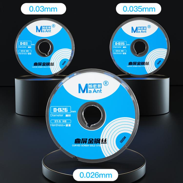 Filo diamantato curvo ad alta durezza MaAnt 100m per taglio schermo, 0.03mm, 0.026mm, 0.035mm