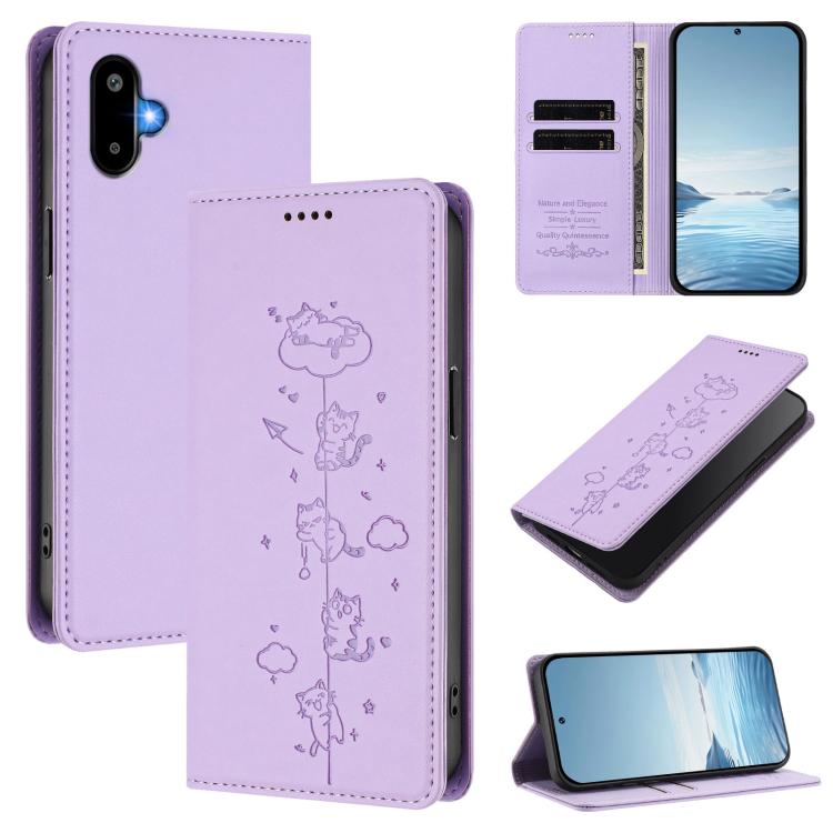 Custodia per telefono in ecopelle con protezione RFID magnetica e stampa a rilievo di simpatici gattini., For Samsung Galaxy M16 5G / F16 5G, For Samsung Galaxy M06 5G / F06 5G