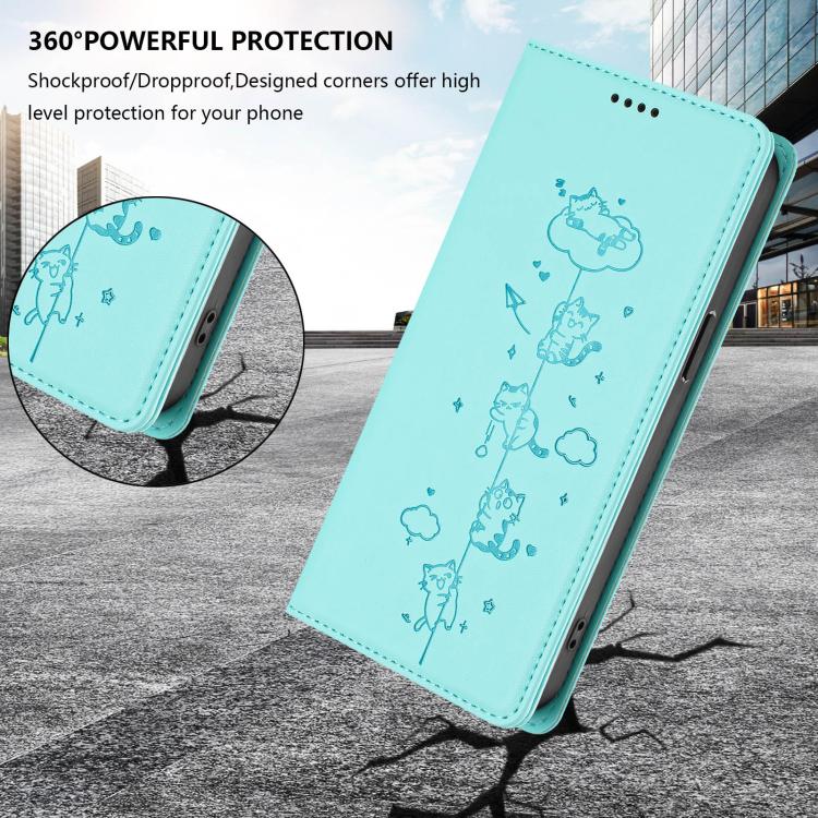 Custodia per telefono in ecopelle con protezione RFID magnetica e stampa a rilievo di simpatici gattini., For Samsung Galaxy M16 5G / F16 5G, For Samsung Galaxy M06 5G / F06 5G