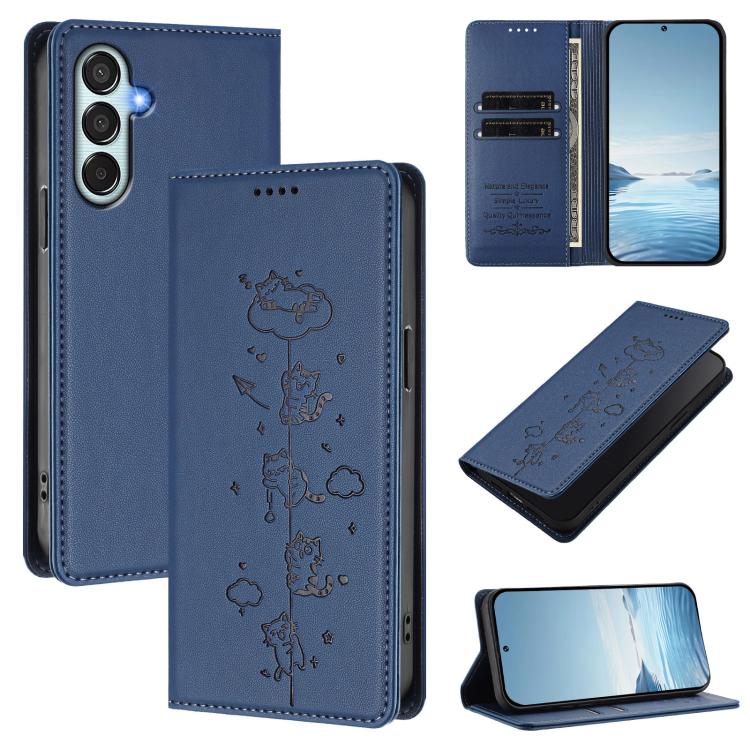 Custodia per telefono in ecopelle con protezione RFID magnetica e stampa a rilievo di simpatici gattini., For Samsung Galaxy XCover7, For Samsung Galaxy M34 5G / F34 5G
