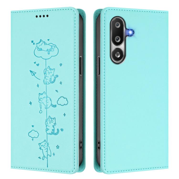 Custodia per telefono in ecopelle con protezione RFID magnetica e stampa a rilievo di simpatici gattini., For Samsung Galaxy M36 5G, For Samsung Galaxy M56 5G