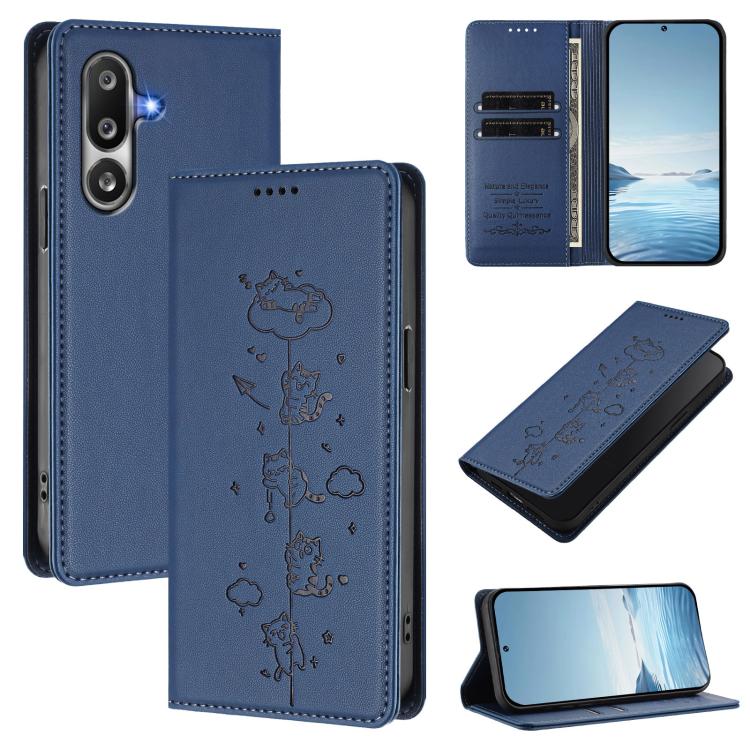 Custodia per telefono in ecopelle con protezione RFID magnetica e stampa a rilievo di simpatici gattini., For Samsung Galaxy M36 5G, For Samsung Galaxy M56 5G