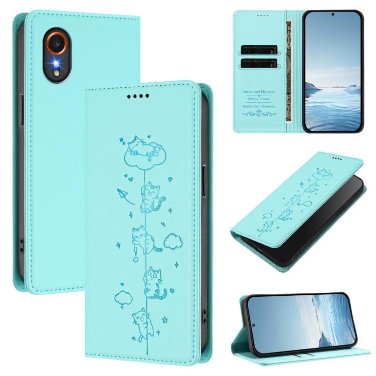 Custodia per telefono in ecopelle con protezione RFID magnetica e stampa a rilievo di simpatici gattini., For Samsung Galaxy XCover7, For Samsung Galaxy M34 5G / F34 5G