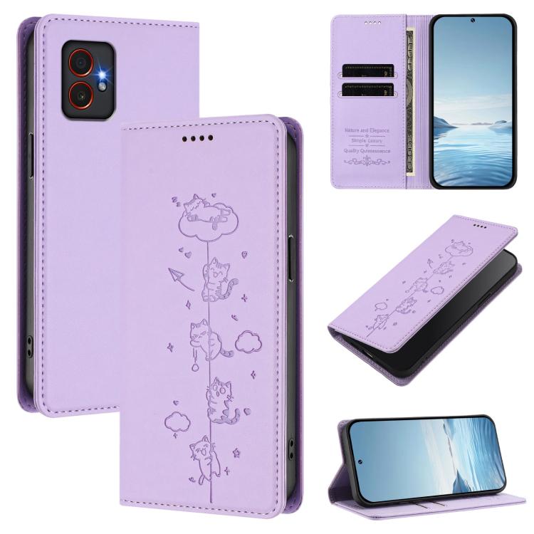 Custodia per telefono in ecopelle con protezione RFID magnetica e stampa a rilievo di simpatici gattini., For Samsung Galaxy XCover7 Pro, For Samsung Galaxy M15 5G / F15 5G