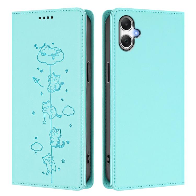 Custodia per telefono in ecopelle con protezione RFID magnetica e stampa a rilievo di simpatici gattini., For Samsung Galaxy A06 4G / 5G, For Samsung Galaxy A56 5G
