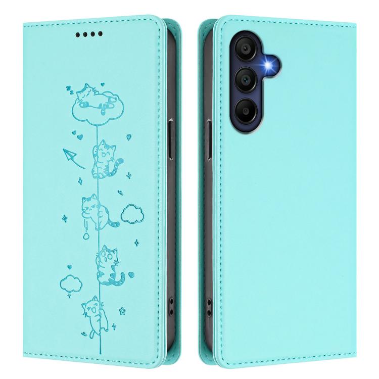 Custodia per telefono in ecopelle con protezione RFID magnetica e stampa a rilievo di simpatici gattini., For Samsung Galaxy A26 5G, For Samsung Galaxy A36 5G