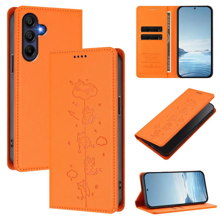 Custodia per telefono in ecopelle con protezione RFID magnetica e stampa a rilievo di simpatici gattini., For Samsung Galaxy A26 5G, For Samsung Galaxy A36 5G